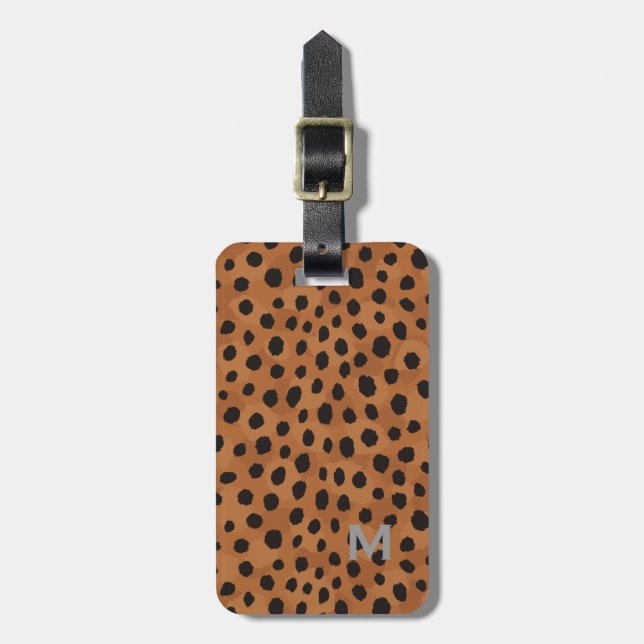 För cheetahtryck för chic brun monogram bagagebricka (Vertikal Framsida)
