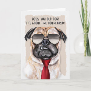 för Chef Pension Funny Pug Hund Red Necktie Kort