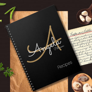 för Chef Recipes a Modern Monogrammed Black Anteckningsbok Med Spiral