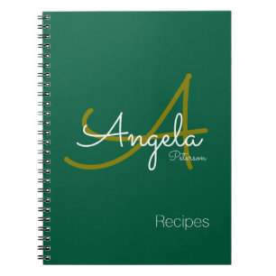 För Chef Recipes a Modern Monogrammed Grönt Anteckningsbok