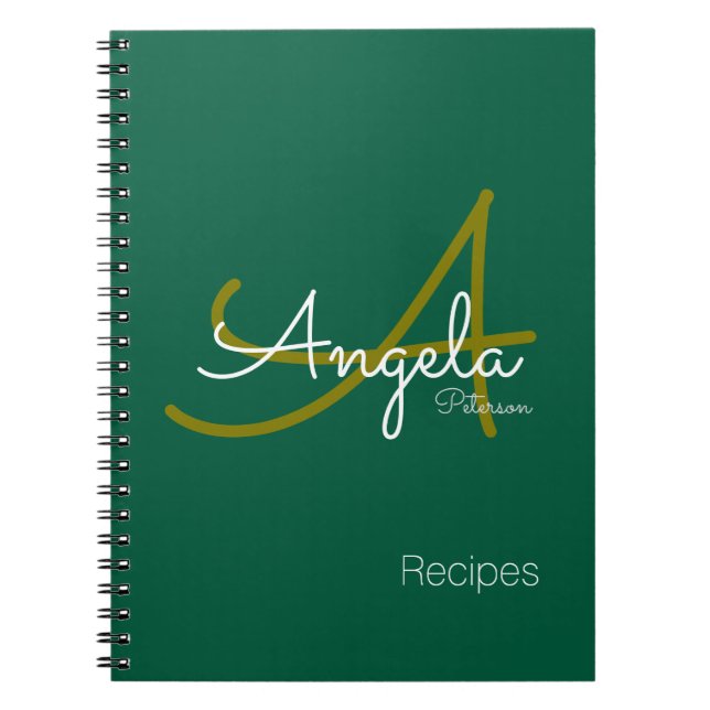 För Chef Recipes a Modern Monogrammed Grönt Anteckningsbok (Framsidan)