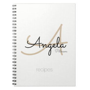 För Chef Recipes a Modern Monogrammed White Anteckningsbok