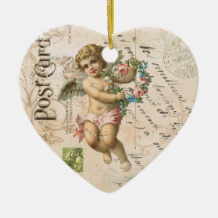 För Cherubvalentin för vintage fransk prydnad f Julgransprydnad Keramik