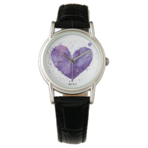 För *~* chic purpurfärgat för vattenfärg läde armbandsur