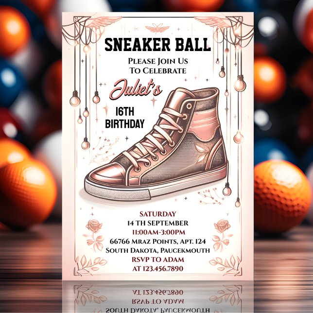 För Chic Shoe Girl Sweet 16 Sneaker Boll Birthday Inbjudningar (Skapare uppladdad)