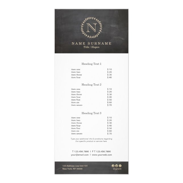 För chickräm för svart tavla elegant Monogram för Reklamkort (Framsidan)