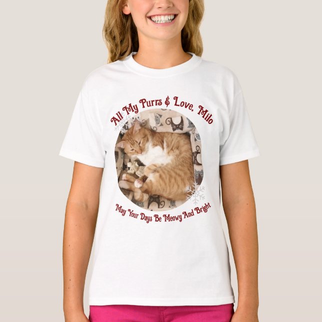 For Christmas, Meowy And Bright , Cat Photo ,  T Shirt (Framsida)