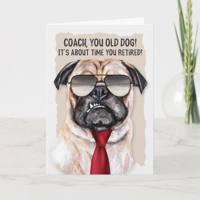 för Coach Pension Funny Pug Hund Red Necktie Kort (Framsida)