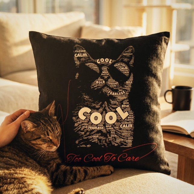 För cool för att bry sig Katt Typografi Kudde (Skapare uppladdad)