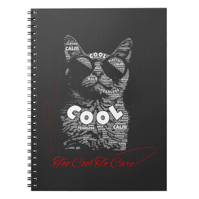 För Cool För Att Bry Sig Om Katt Typografi Anteckningsbok (Framsidan)