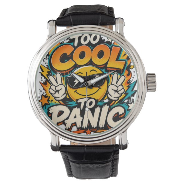För Cool För Att Panik Rolig Leende Grafisk Design Armbandsur (Framsida)