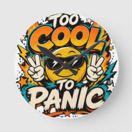 För Cool För Att Panik Rolig Leende Grafisk Design Rund Klocka