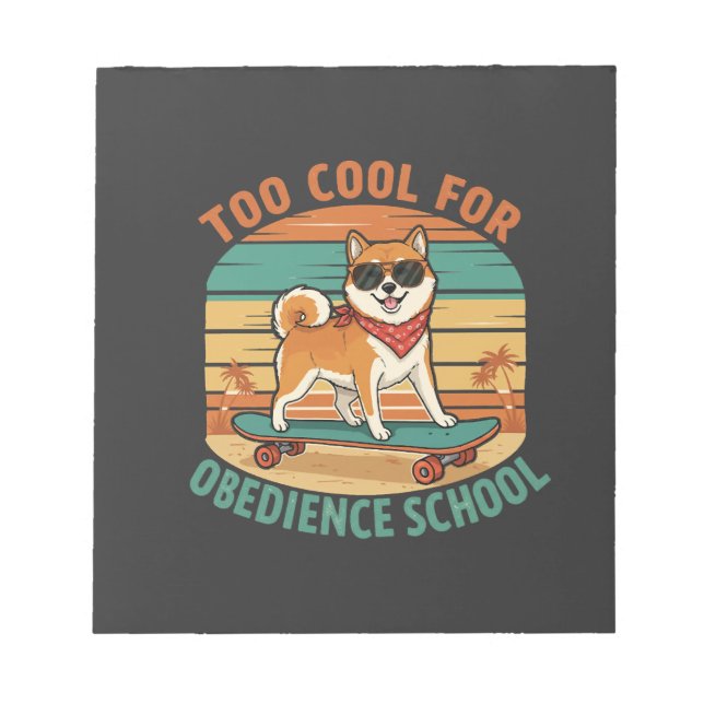 För cool för lydnadsskola hund skateboard anteckningsblock (Framsida)