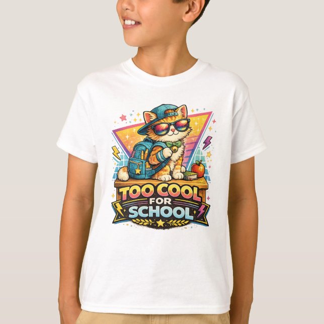 För cool för skolan Retro Katt T Shirt (Framsida)