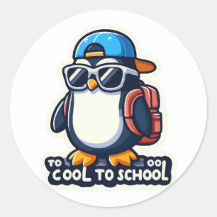 För Coola till skolan: Snyggt Penguin Back to scho Runt Klistermärke