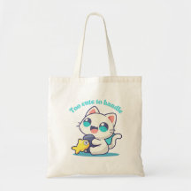 För Cute Kawaii Anim Cat & Fish Tote Bag