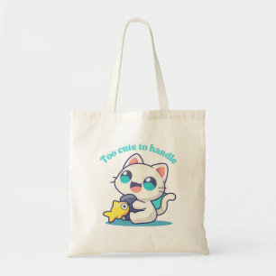 För Cute Kawaii Anim Cat & Fish Tote Bag Tygkasse