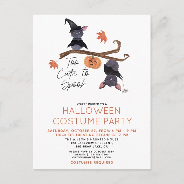 För cute till Spook Halloween Costume Party Inbjudan Vykort (Framsida)