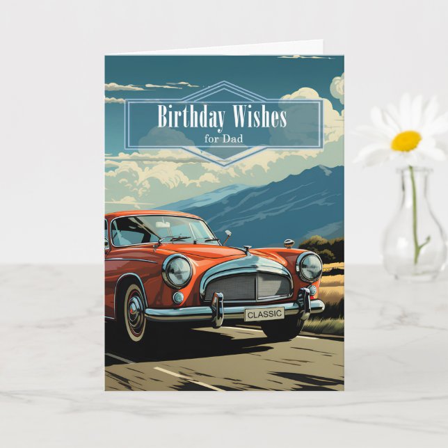 for Dad Birthday Classic Car in Retro Style Kort (Liten växt)