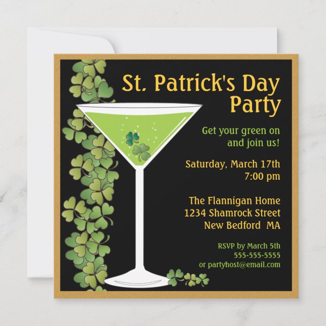 För dagShamrock för St. Patricks Martini inbjudan (Framsida)