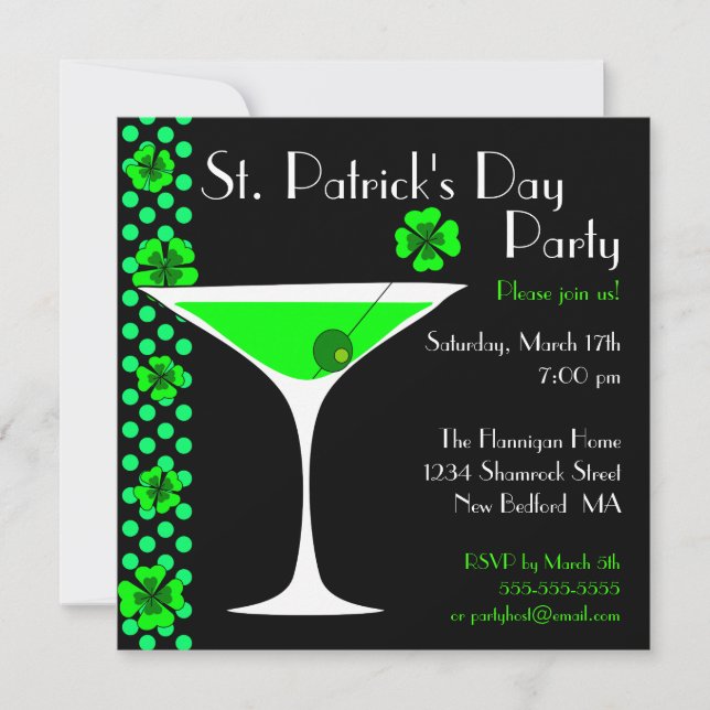 För dagShamrock för St. Patricks Martini inbjudan (Framsida)
