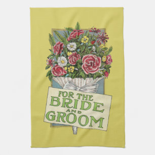 För de gula Vintage-Stil för brud & för brudgum Kökshandduk