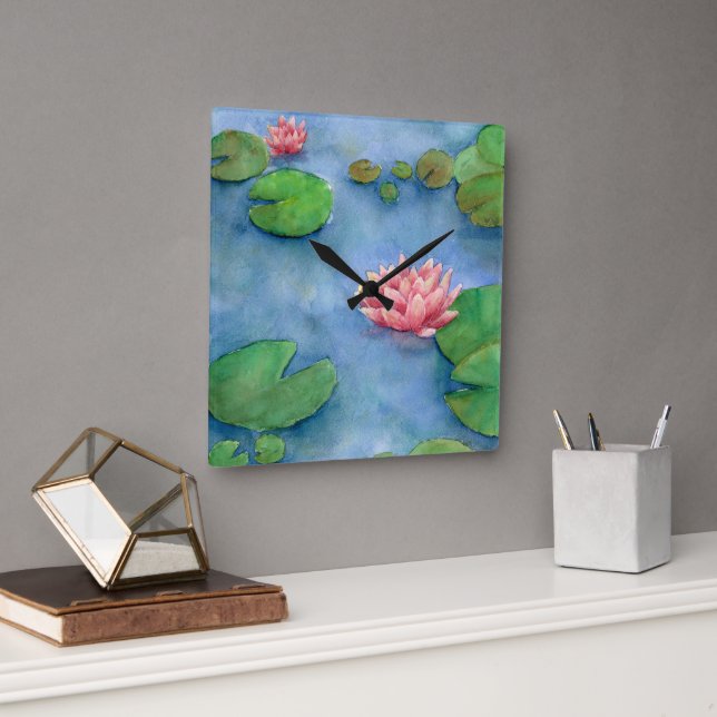 Fôr de Lotus Aguarela Fyrkantig Klocka (Kontor)