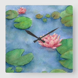 Fôr de Lotus Aguarela Fyrkantig Klocka