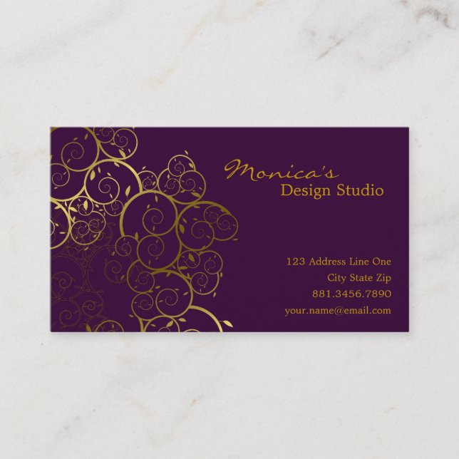 För Deco för guld- spirallöv dekorativ chic Visitkort (Framsida)