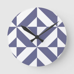 För Deco för midnatta blått geometriskt mönster Rund Klocka
