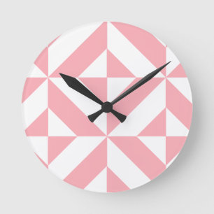 För Deco för rosa melon geometriskt mönster kub Rund Klocka