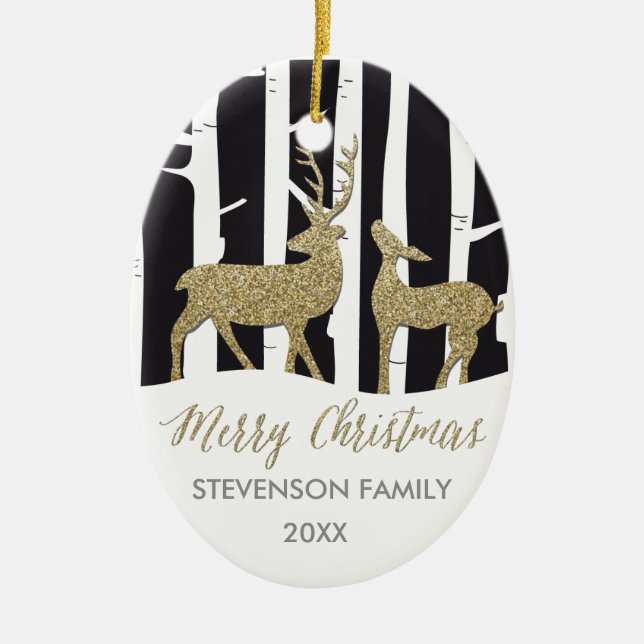 För deersfoto för god jul guld- prydnad julgransprydnad keramik (Framsidan)