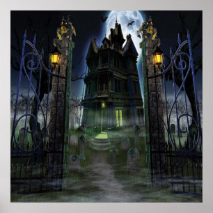 För dekoraffisch för KRW Halloween kusligt slott Poster