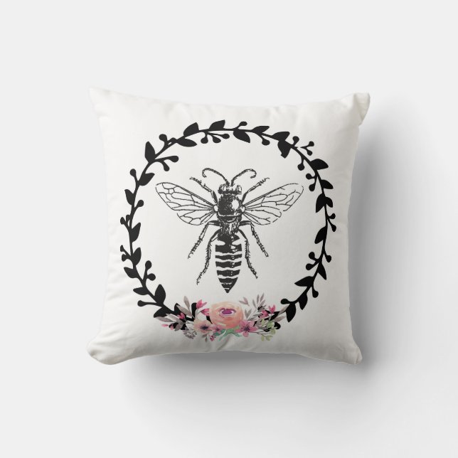 För den svart kudder blom- fransk vitvattenfärgen kudde (Framsida)