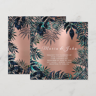 för den tropiska Blad-garden Blue Navy Teal Glitt Inbjudningar