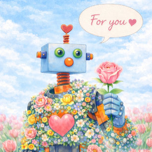 För dig ♥ – Blommig Robot Vattenfärgskort Kort