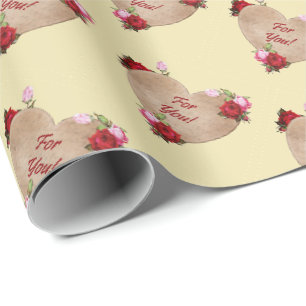 För dig Vintage Style Hjärtan med Rosor Presentinp Presentpapper