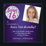 För diskoboll för sweet sixteen 16 inbjudan för<br><div class="desc">En visning för inbjudan för party för fotomallsweet sixteen som en coola avbildar av en diskoboll. Denna är en customisable design var du tillfogar ditt egna foto. Behaga e-posten mig,  om du behöver hjälp som skräddarsy din design.</div>