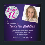 För diskoboll för sweet sixteen 16 inbjudan för<br><div class="desc">En visning för inbjudan för party för fotomallsweet sixteen som en coola avbildar av en diskoboll. Denna är en customisable design var du tillfogar ditt egna foto. Behaga e-posten mig,  om du behöver hjälp som skräddarsy din design.</div>