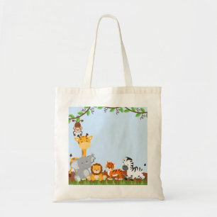 För djungelbaby djur för blått gullig tote bags tygkasse