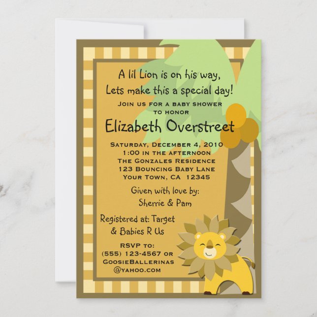 För djungelkung för baby lejon anpassningsbar för inbjudningar (Framsida)