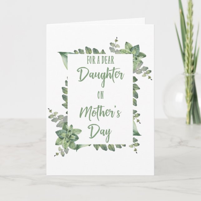 För Dotter på Mors dag Grönt Löv Kort (Framsida)