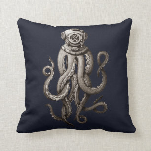För dykningkostym för vintage grafisk design fö kudde