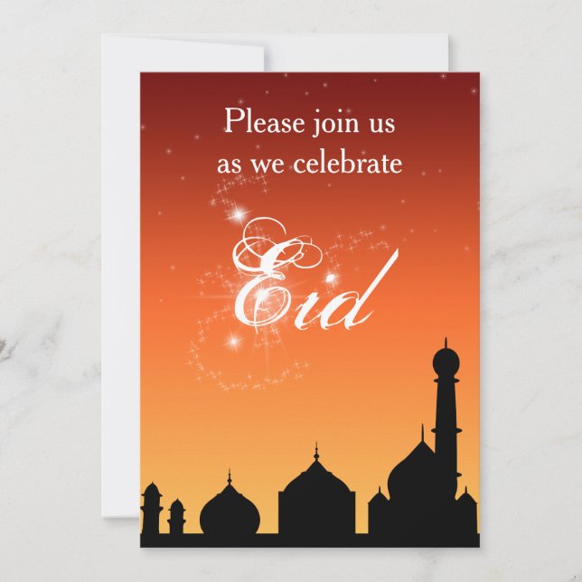 För Eid för himmel för moskéSilhouetteafton Inbjudningar (Framsida)