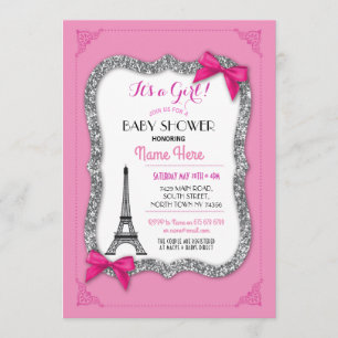 För Eiffel för Paris baby showerflicka rosa Inbjudningar