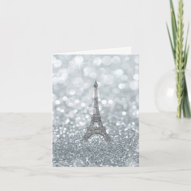För Eiffel för silverglittergnistra tack torn Kort (Framsida)