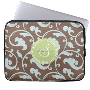 För elegant för bruntblått flickaktigt monogram laptop sleeve