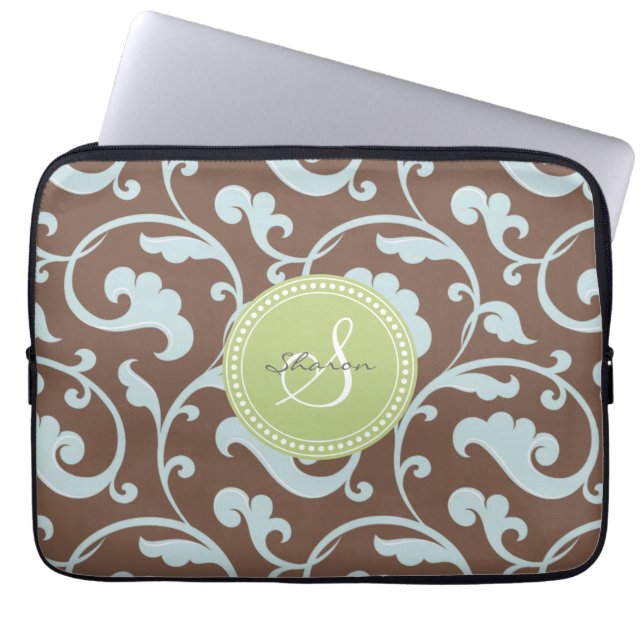 För elegant för bruntblått flickaktigt monogram laptop sleeve (Framsidan)