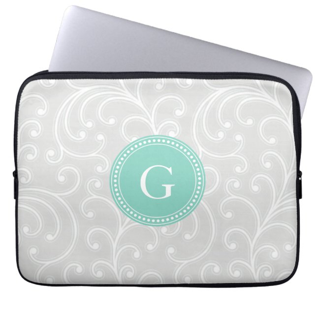 För elegant för silverblommönster flickaktigt laptop sleeve (Framsidan)