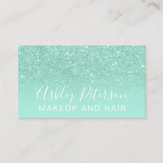 För elegant pastellfärgat glitter typografiaqua visitkort (Framsida)